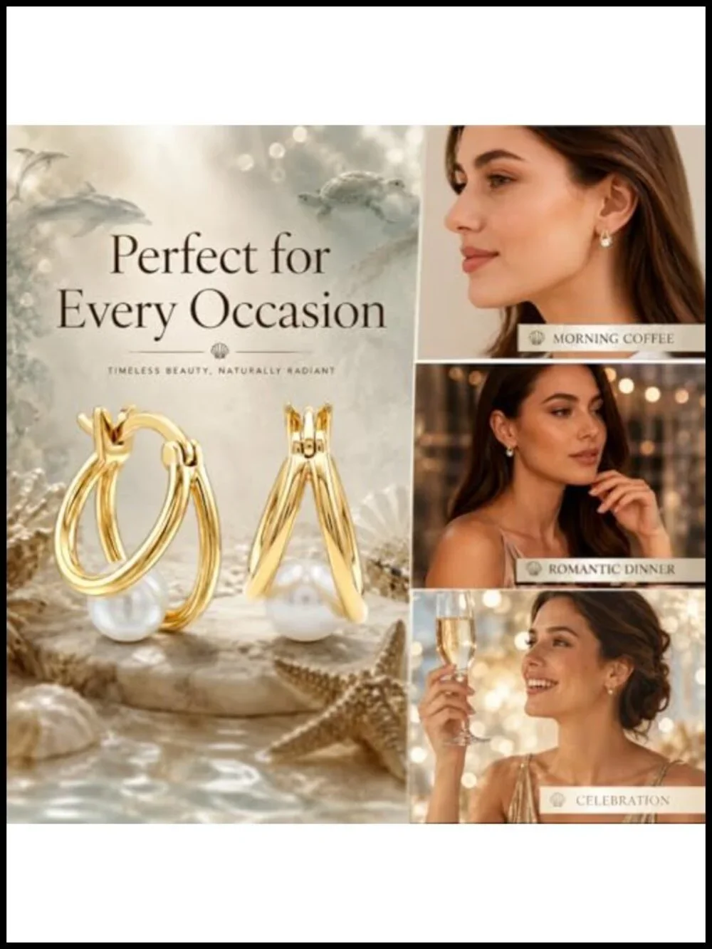14K Gold Plated Freshwater Pearl Hoop Earrings for Women 15MM